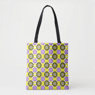 Enby pride colours / yellow mirror flower pattern  tote bag