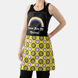 Enby pride flag and rainbow with text / yellow apron