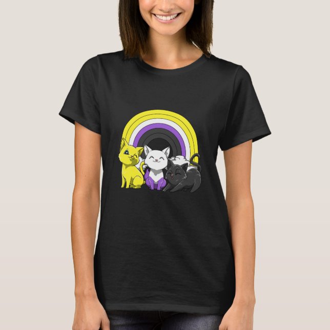 enby Pride Rainbow LGBTQ Nonbinary Cats Long Sleev T-Shirt (Front)