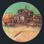 Encampment of Gypsies with Caravans by van Gogh Classic Round Sticker<br><div class="desc">This painting titled, Encampment of Gypsies with Caravans is made by the famous artist, Vincent van Gogh. About Vincent van Gogh Vincent van Gogh saw colour as the chief symbol of expression. There is a reason his art connects with the viewers, because van Gogh was determined to give happiness by...</div>