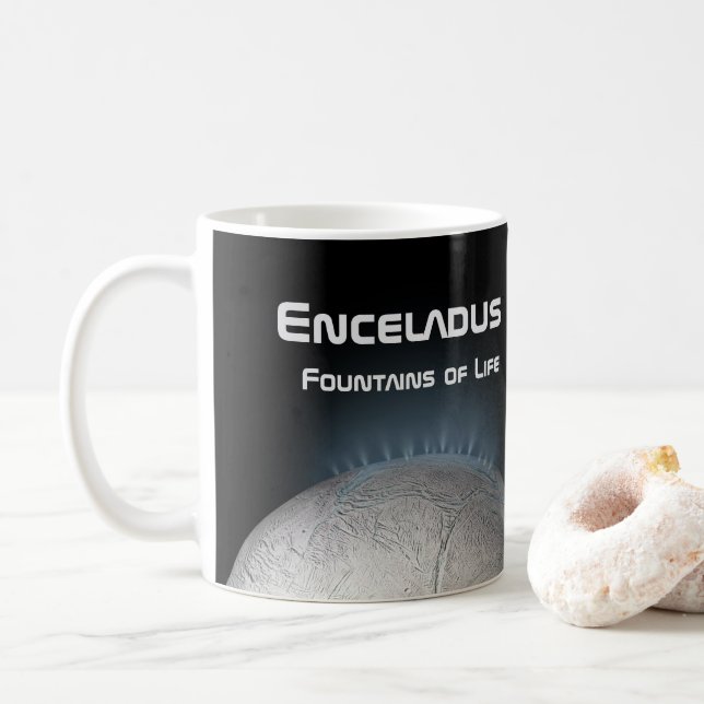 Enceladus Saturn Moon Fountains of Life Coffee Mug (With Donut)