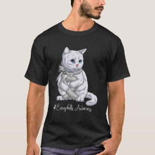 Encephalitis Awareness Month Silver Ribbon Cat T-Shirt