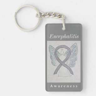 Encephalitis Awareness Silver Ribbon Keychain