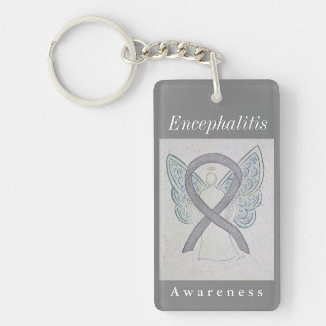 Encephalitis Awareness Silver Ribbon Keychain (Front)
