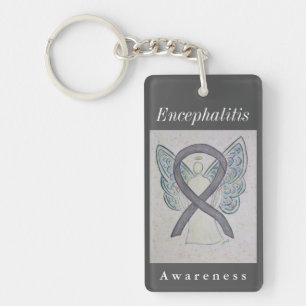 Encephalitis Awareness Silver Ribbon Keychain