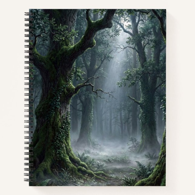 Enchanted Ancient Forest | Misty Woodland Sunlight Notebook (Front)