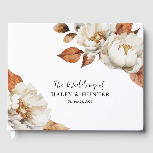 Enchanted Autumn Botanical Blooms Wedding Guest Book (Front)