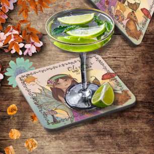 Enchanted Autumn Fairy Baby Shower Coaster