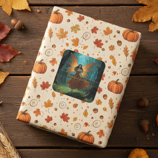 Enchanted Autumn Fairy Thanksgiving Fantasy Art Square Sticker (Creator Uploaded)