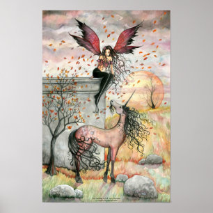 Enchanted Autumn Fairy Unicorn Art Poster
