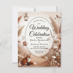 Enchanted Autumn Forest Foxes Wedding Invitation