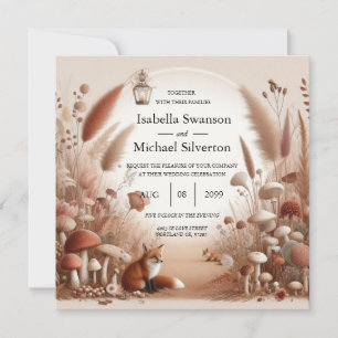 Enchanted Autumn Forest Foxes Wedding Invitation