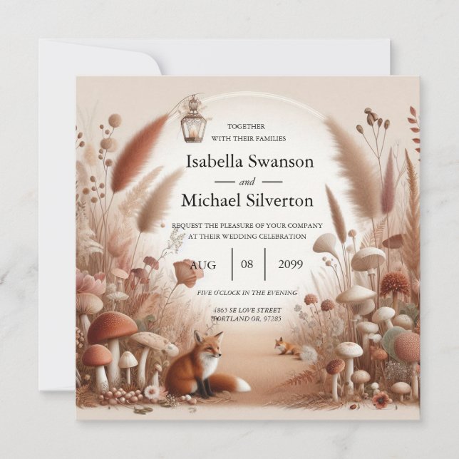 Enchanted Autumn Forest Foxes Wedding Invitation (Front)