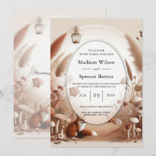 Enchanted Autumn Forest Foxes Wedding Invitation