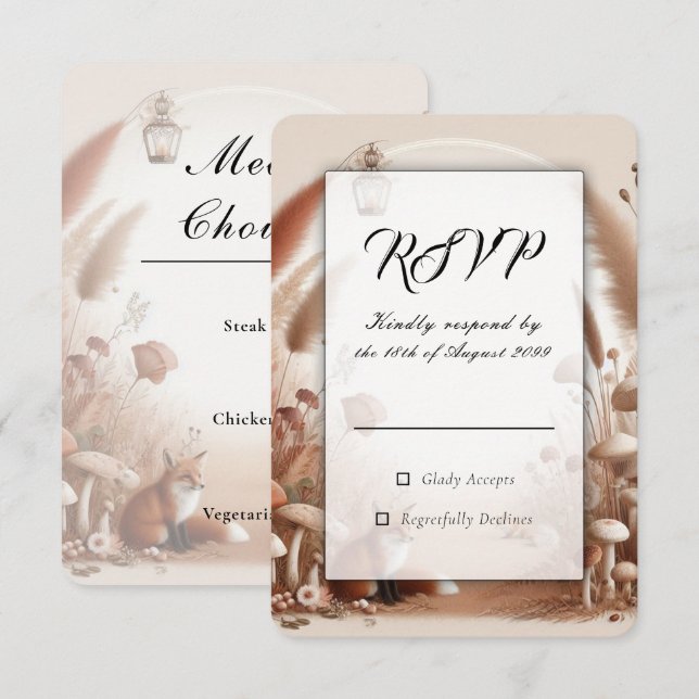 Enchanted Autumn Forest Foxes Wedding RSVP Card (Front/Back)