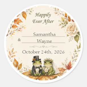Enchanted Autumn Frog Couple Personalised Wedding  Classic Round Sticker