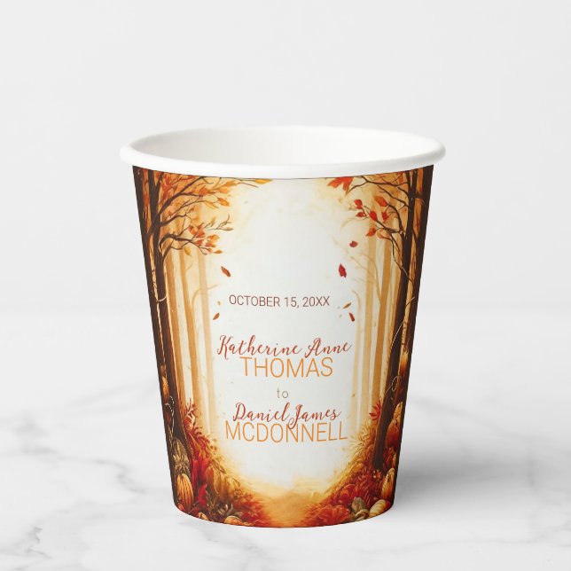 Enchanted Autumn Harvest Silhouette Wedding Paper Cups (Front)
