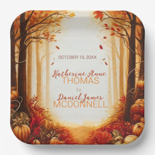Enchanted Autumn Harvest Silhouette Wedding Paper Plate
