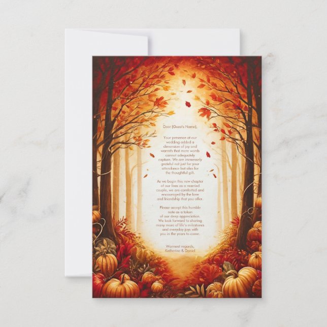 Enchanted Autumn Harvest Silhouette Wedding Thank You Card (Front)