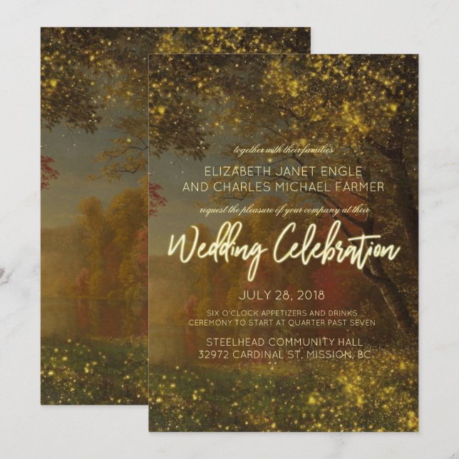 Enchanted Autumn Wedding Invitation | Fairy Lights (Front/Back)