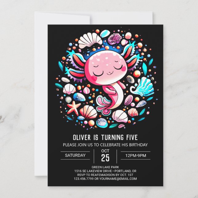 Enchanted Axolotl Children's Birthday Invitation (Front)