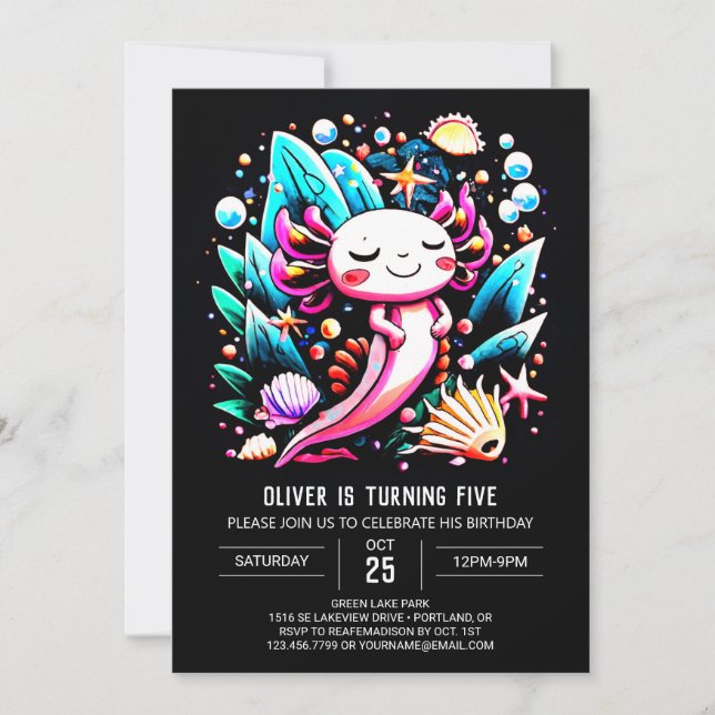 Enchanted Axolotl Cute Birthday Invitation (Front)