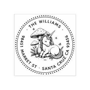 Enchanted Baby Unicorn Toadstool Butterfly Address Rubber Stamp