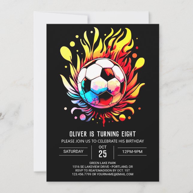 Enchanted Ball Watercolor Soccer Birthday Invitation (Front)