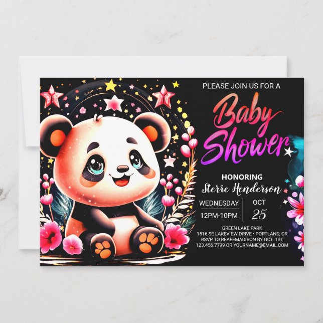 Enchanted Bamboo Panda Bliss Girl Baby Shower Invitation (Front)