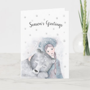 Enchanted Bear & Girl personalised Christmas Card