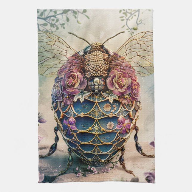 Enchanted Bee Garden Fantasy (4) Tea Towel (Vertical)