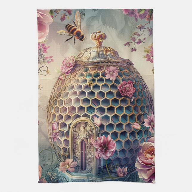 Enchanted Bee Garden Fantasy (7) Tea Towel (Vertical)