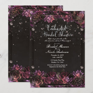 Enchanted Berry Roses Dark Floral Garden Bridal  Invitation