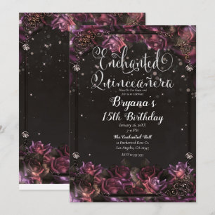Enchanted Berry Roses Dark Floral Quinceañera Invitation