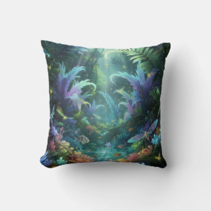 Enchanted Bioluminescent Forest Magical Jungle Cushion