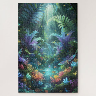 Enchanted Bioluminescent Forest Magical Jungle Jigsaw Puzzle
