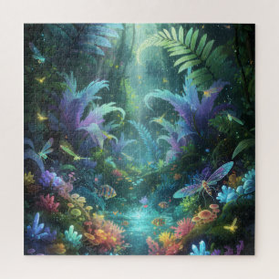 Enchanted Bioluminescent Forest Magical Jungle Jigsaw Puzzle