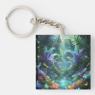 Enchanted Bioluminescent Forest Magical Jungle Key Ring