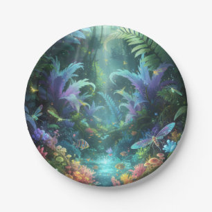 Enchanted Bioluminescent Forest Magical Jungle  Paper Plate