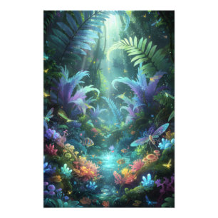 Enchanted Bioluminescent Forest Magical Jungle Photo Print