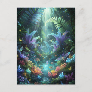 Enchanted Bioluminescent Forest Magical Jungle Postcard