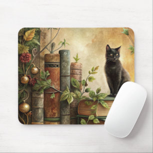 Enchanted Black Cat Library Mouse Mat