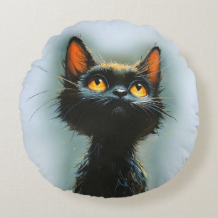 Enchanted Black Cat Round Cushion