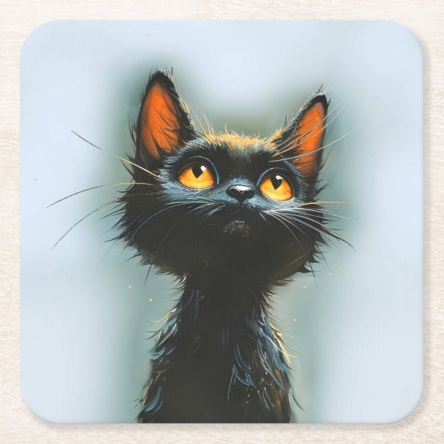 Enchanted Black Cat Square Paper Coaster (Front)