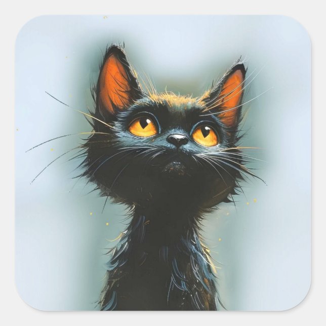 Enchanted Black Cat Square Sticker (Front)