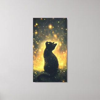 Enchanted Black Cat with Fireflies Artwork Canvas Print