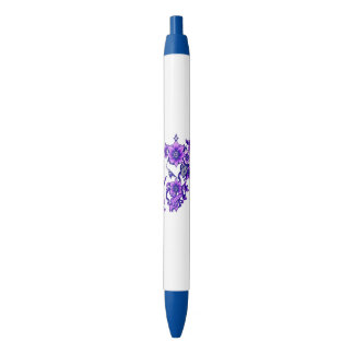  Enchanted Bloom – Mystical Floral Skull Blue Ink Pen