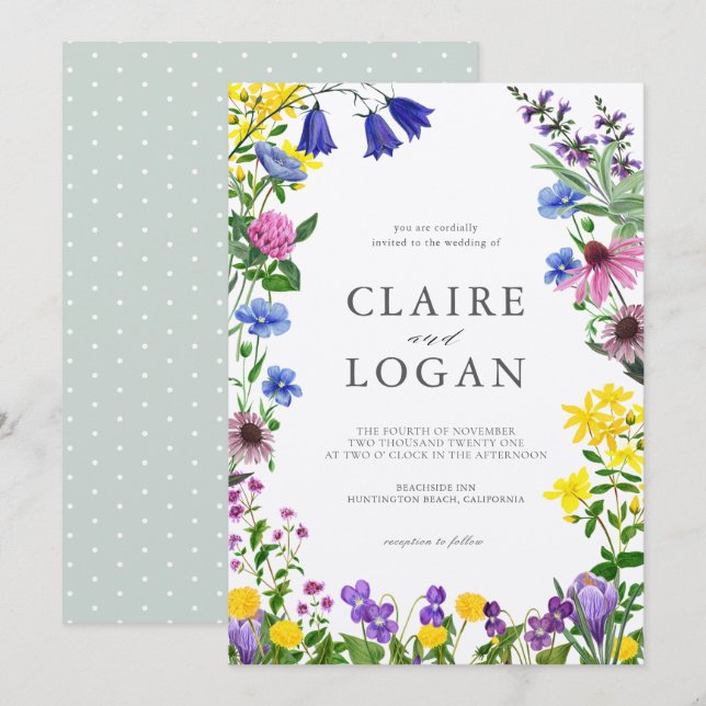 Enchanted Blooming Wildflower Wedding Invitation (Front/Back)