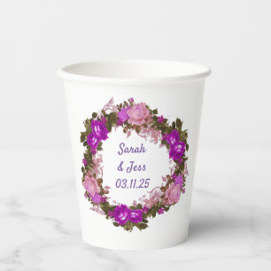 Enchanted Blooms: Exquisite Floral Wreath Purple Paper Cups