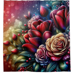 “Enchanted Blooms: Raindrops on Roses" Shower Curtain